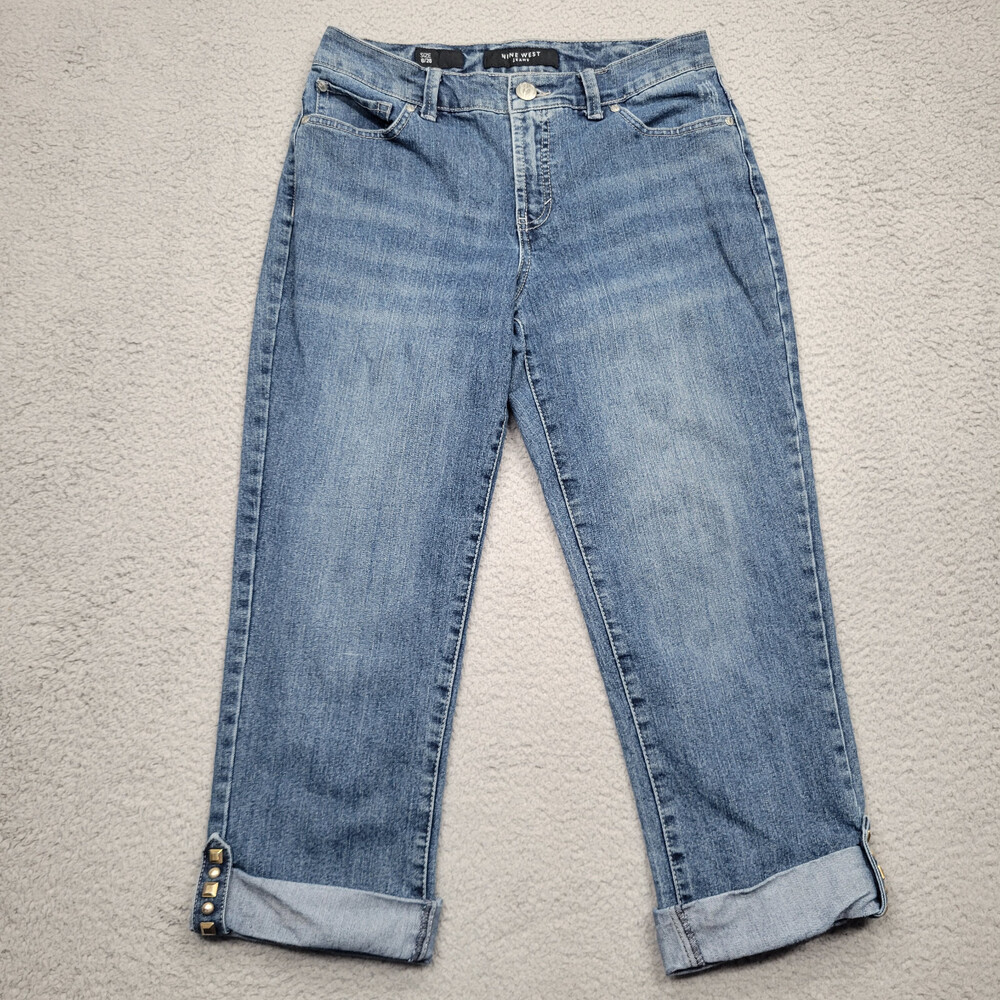 Nine West Jeans Womens 6/28 Blue Eastend Roll Capri